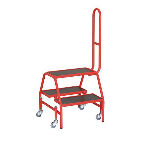 Drabinka stalowa z platformą, na kółkach, 2 x 2 stopnie - Drabinka stalowa z platformą, na kółkach, 2 x 2 stopnie, 4 koła