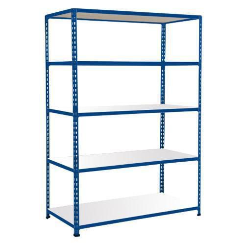 Metalowe regały bezśrubowe Rapid 2 - Regał metalowy Rapid 2, 198 x 152,5 x 61 cm, 80 kg/półkę, 5 półek laminowanych, niebieski