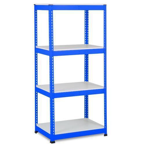 Metalowe regały bezśrubowe Rapid 1 - Regał metalowy Rapid 1, 198 × 91,5 × 91,5 cm, 470 kg/pó??kę, 4 półki laminowane, niebieski