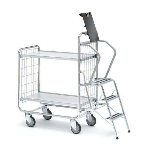 Wózki półkowe Ergobjorn ze schodkami, do 200 kg, 2 półki - Wózek półkowy Ergobjorn ze schodkami, do 200 kg, 2 półki, 112 x 127 x 46 cm