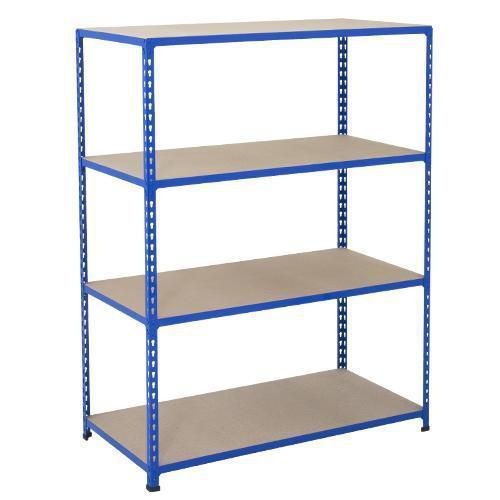 Metalowe regały bezśrubowe Rapid 2 - Regał metalowy Rapid 2, 160 x 152,5 x 61, 80 kg/półkę, 4 półki z płyty wiórowej, niebieski
