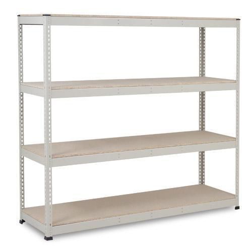 Metalowe regały bezśrubowe Rapid 1 - Regał metalowy Rapid 1, 198 × 213,4 × 91,5 cm, 620 kg/półkę, 4 półki z płyty wiórowej, ocynk