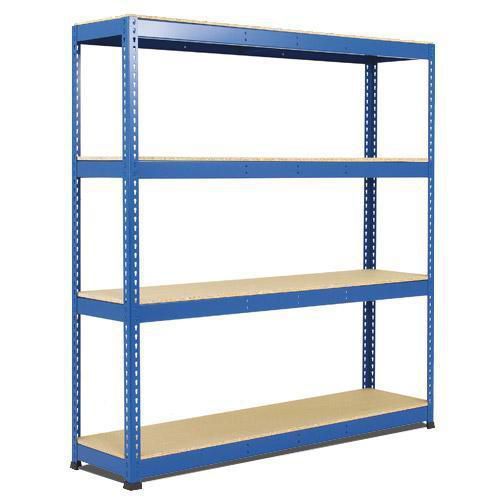 Metalowe regały bezśrubowe Rapid 1 - Regał metalowy Rapid 1, 198 × 213,4 × 61 cm, 580 kg/półkę, 4 półki z płyty wiórowej, niebieski