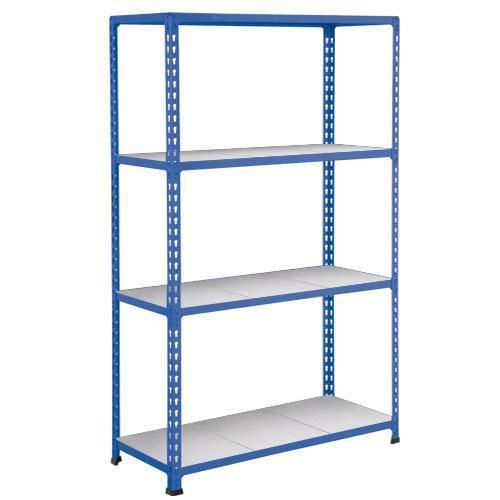 Metalowe regały bezśrubowe Rapid 2 - Regał metalowy Rapid 2, 160 × 152,5 × 61 cm, 110 kg/półkę, 4 panele stalowe, niebieski