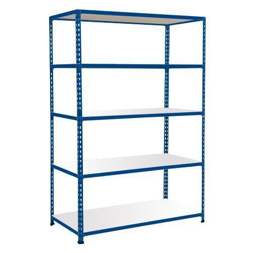 Metalowe regały bezśrubowe Rapid 2 - Regał metalowy Rapid 2, 198 × 122 × 73 cm, 200 kg/półkę, 5 półek laminowanych, niebieski