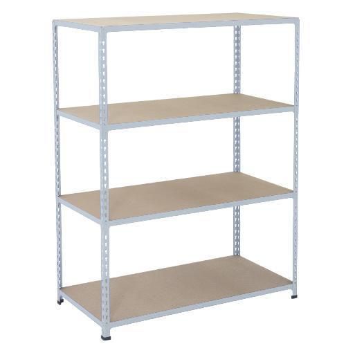 Metalowe regały bezśrubowe Rapid 2 - Regał metalowy Rapid 2, 160 x 152,5 x 30,5 cm, 120 kg/półkę, 4 półki z płyty wiórowej, ocynk
