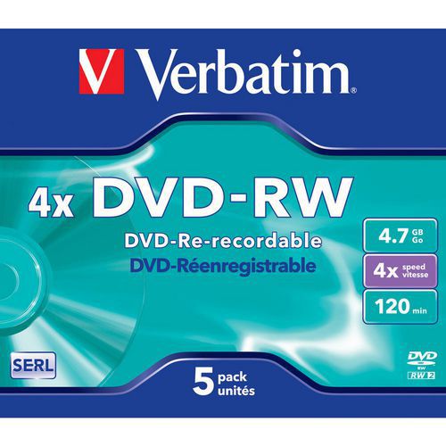 Verbatim DVD+-R/+-RW 4,7 GB 4-16x, AZO, 5 – 10 szt. - Verbatim DVD-RW 4,7 GB 4x, AZO, jewel box, 5 szt.