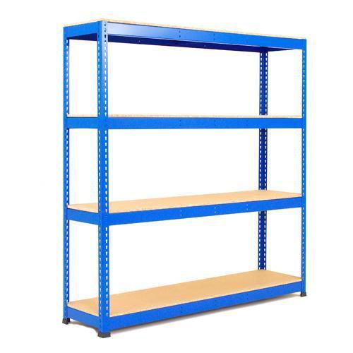 Metalowe regały bezśrubowe Rapid 1 - Regał metalowy Rapid 1, 198 × 152,5 × 73 cm, 340 kg/półkę, 4 półki z płyty wiórowej, niebieski