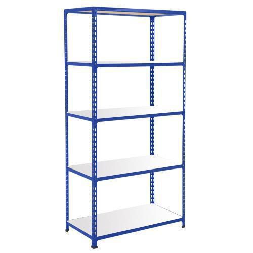 Metalowe regały bezśrubowe Rapid 2 - Regał metalowy Rapid 2, 198 × 91,5 × 36,5 cm, 340 kg/półkę, 5 półek laminowanych, niebieski