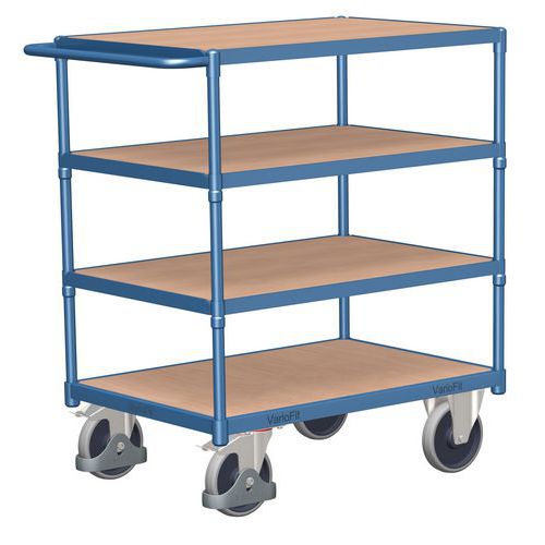 Wózki półkowe z uchwytem, do 500 kg, 4 półki - Wózek półkowy z uchwytem, do 500 kg, 4 półki, 123,5 x 139 x 80 cm, niebieski