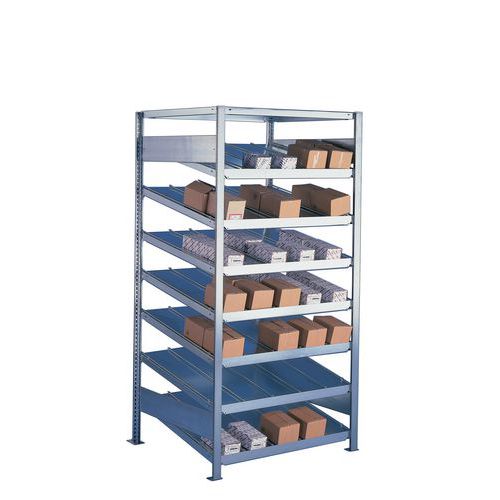 Regały metalowe z półkami skośnymi, podstawowe, 200 x 100 x 50 - 80 cm, 1800 kg, 8 półek, srebrne - Regał metalowy z półkami skośnymi, podstawowy, 200