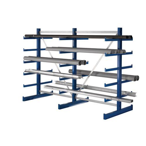 Dwustronny regał wspornikowy, podstawowy, 200 x 540 x 115 cm, 12 000 kg, 50 wsporników Dwustronny regał wspornikowy, podstawowy, 200 x 540 x 115 cm, 12 000 kg, 50 wsporników