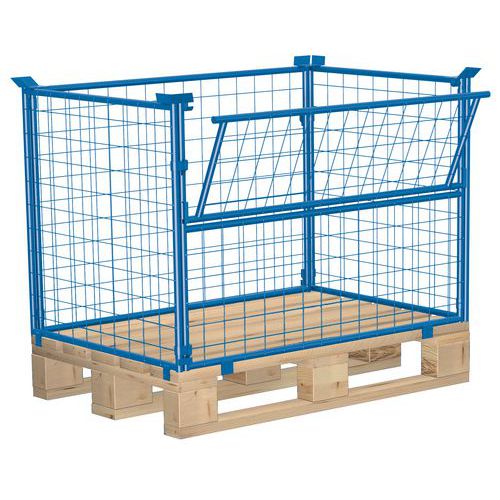 Nadstawki paletowe ze ścianką składaną typ 64, siatkowe - Nadstawka paletowa ze składaną ścianką typ 64, siatkowa, niebieska, 100 x 120 x 100 cm