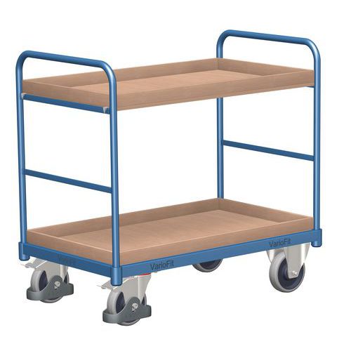 Wózki półkowe do 250 kg, 2 półki z podniesionymi krawędziami - Wózek półkowy, do 250 kg, 2 półki z podwyższonymi krawędziami, 99 x 126 x 80 cm, niebie