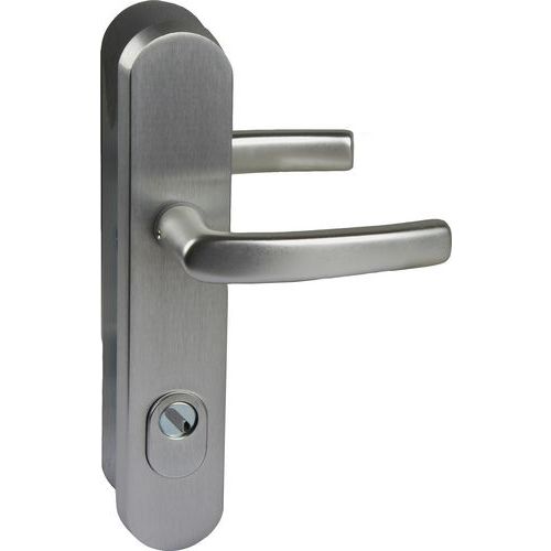 Drzwiowe okucia zabezpieczające, rozstaw 90 mm - Drzwiowe okucia zabezpieczające, rozstaw 90 mm, klamka/klamka, srebrne