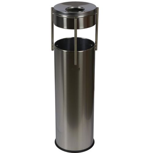 Metalowy kosz zewnętrzny na śmieci Prestige Pillar z popielniczką, pojemność 15 l, stal nierdzewna matowa - Metalowy zewnętrzny kosz na śmieci Prestig
