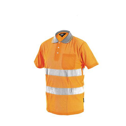 Męska odblaskowa koszulka polo z krótkim rękawem, pomarańczowa - Koszulka polo z pasami odblaskowymi, rozm. 3XL
