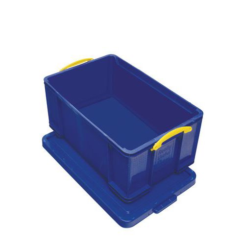 Plastikowe boksy magazynowe z wiekiem na zatrzask, niebieskie - Plastikowy pojemnik do przechowywania z pokrywą na zatrzask, niebieski, 64 l
