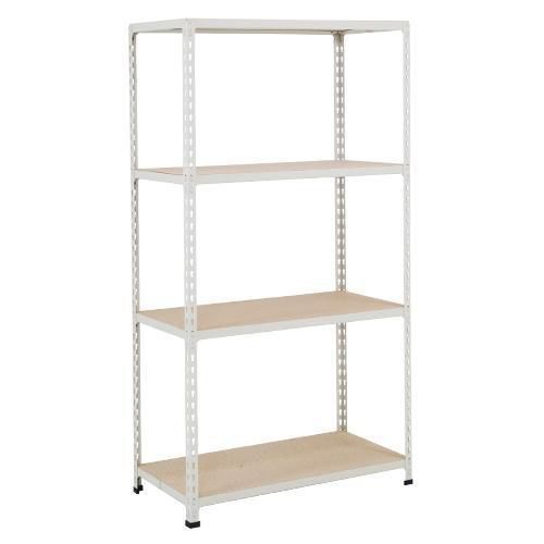 Metalowe regały bezśrubowe Rapid 2 - Regał metalowy Rapid 2, 160 × 122 × 36,5 cm, 200 kg/półkę, 4 półki z płyty wiórowej, ocynk