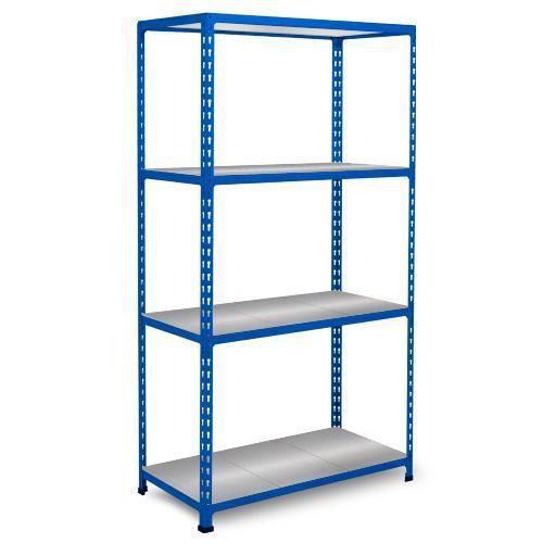 Metalowe regały bezśrubowe Rapid 2 - Regał metalowy Rapid 2, 160 × 91,5 × 30,5 cm, 135 kg/półkę, 4 panele stalowe, niebieski