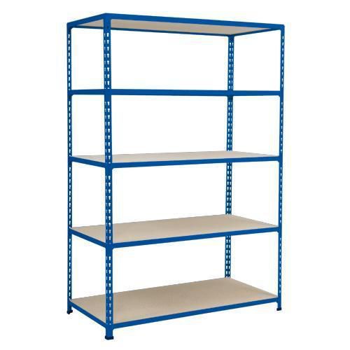 Metalowe regały bezśrubowe Rapid 2 - Regał metalowy Rapid 2, 198 x 152,5 x 61, 80 kg/półkę, 5 półek z płyty wiórowej, niebieski