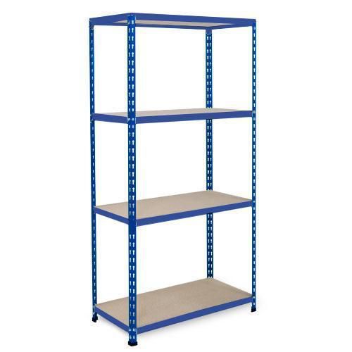 Metalowe regały bezśrubowe Rapid 2 - Regał metalowy Rapid 2, 160 × 122 × 61 cm, 200 kg/półkę, 4 półki z płyty wiórowej, niebieski