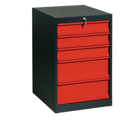 Kontenery z szufladami, 80 x 51 x 59 cm, 5 szuflad - Kontener z szufladami, 80 x 51 x 59 cm, 5 szuflad, antracyt/czerwony