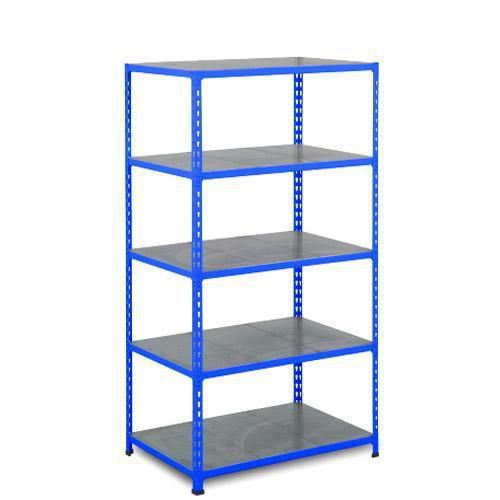 Metalowe regały bezśrubowe Rapid 2 - Regał metalowy Rapid 2, 198 × 91,5 × 36,5 cm, 135 kg/półkę, 5 paneli stalowych, niebieski