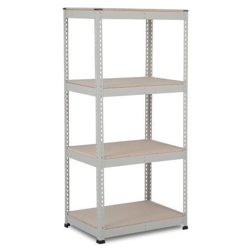 Metalowe regały bezśrubowe Rapid 1 - Regał metalowy Rapid 1, 198 × 91,5 × 61 cm, 600 kg/półkę, 4 półki z płyty wiórowej, ocynk