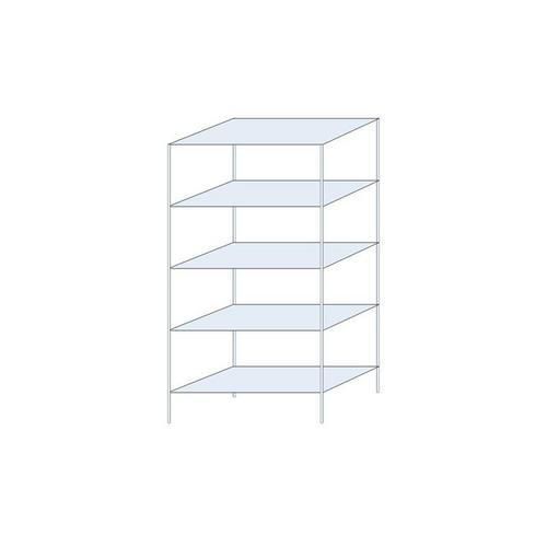 Metalowe regały bezśrubowe Ogmios - Regał metalowy Ogmios, podstawowy, 200 x 100 x 50 cm, 1300 kg, 5 półek, ocynkowany