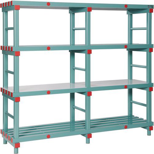 Plastikowe regały na produkty spożywcze Hermes - Regał plastikowy Hermes, podstawowy, 167 x 180 x 50 cm, 1440 kg, 4 półki, zielony