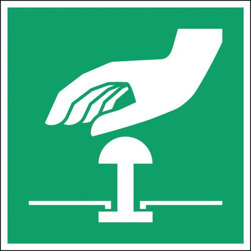 Znaki ewakuacyjne - Przycisk zatrzymania awaryjnego - polipropylen - Znak ewakuacyjny - Przycisk zatrzymania awaryjnego, 100 x 100, polipropylen