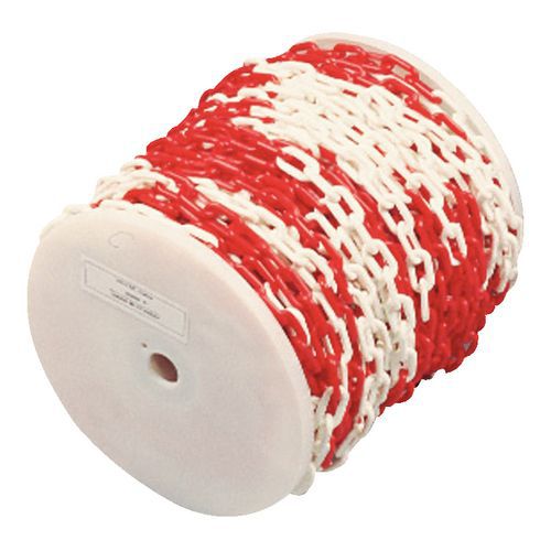 Łańcuchy plastikowe na szpuli, biało-czerwone - Łańcuszek plastikowy na szpuli, 10 mm x 25 m, biało-czerwony