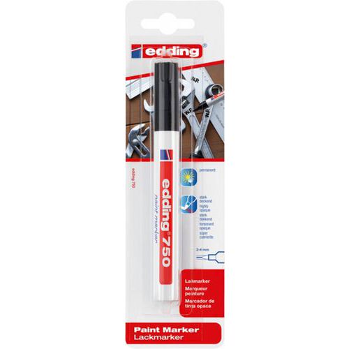 Marker olejowy e-750/1 EDDING, 2-4mm, połyskujący, blister - Marker olejowy e-750/1 EDDING, 2-4mm, połyskujący, blister, czarny