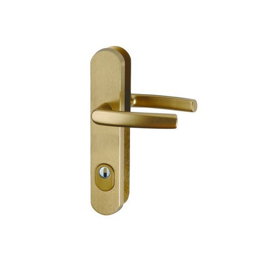 Drzwiowe okucia zabezpieczające, rozstaw 90 mm - Drzwiowe okucia zabezpieczające, rozstaw 90 mm, klamka/klamka, brązowe