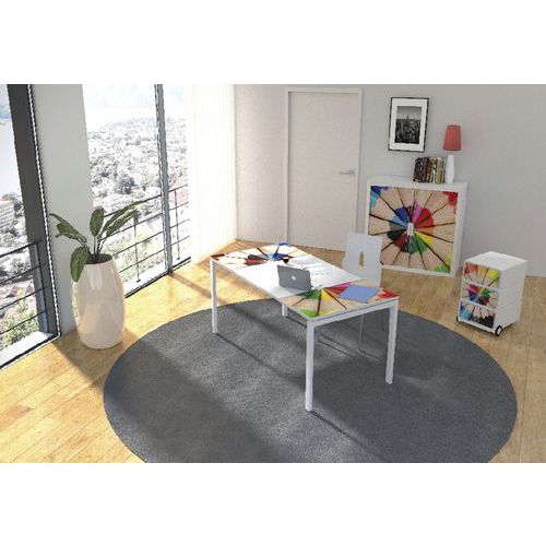 Zestaw mebli do biura Manutan Expert Easy Office, stół 140 x 80 cm - Zestaw mebli do biura Manutan Expert Easy Office, stół 140 x 80 cm, kredki pastel