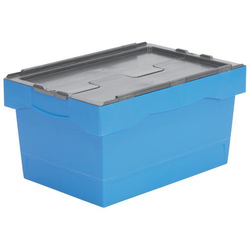 Plastikowe pudełka transportowe z kolorowymi pokrywami - Plastikowe pudełko transportowe z kolorową pokrywą, 55 l, szare