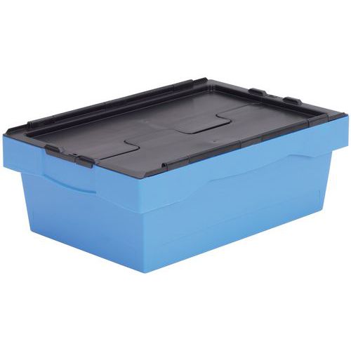 Plastikowe pudełka transportowe z kolorowymi pokrywami - Plastikowe pudełko transportowe z kolorową pokrywą, 38 l, czarne