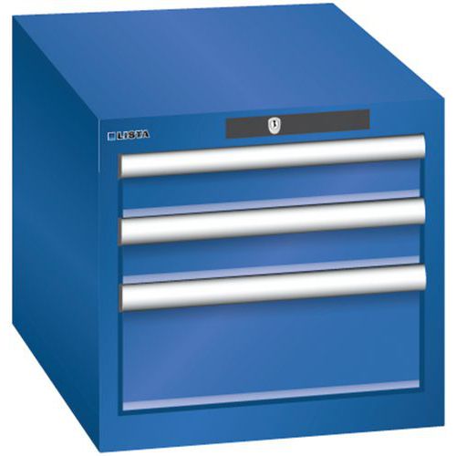 Szafki warsztatowe Lista z szufladami, 3 lub 4 szuflady - Szafka warsztatowa Lista, 3 szuflady – 2x 75mm + 1x 150mm, kolor fluorescencyjny niebieski