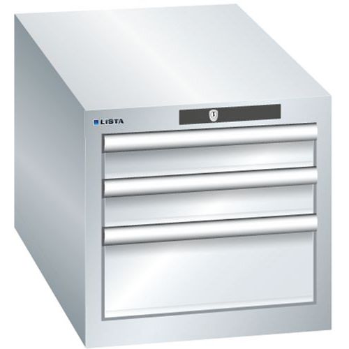 Szafki warsztatowe Lista z szufladami, 3 lub 4 szuflady, 411x725x383 mm - Szafka warsztatowa Lista, 3 szuflady: 2x75mm + 1x150mm, 411x725x383 mm, szar