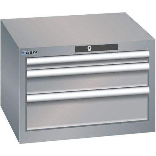 Szafki warsztatowe Lista z szufladami, 2, 3 lub 4 szuflady, 564x572x383mm - Szafka warsztatowa Lista, 3 szuflady, 564x572x383mm, szaro-srebrna