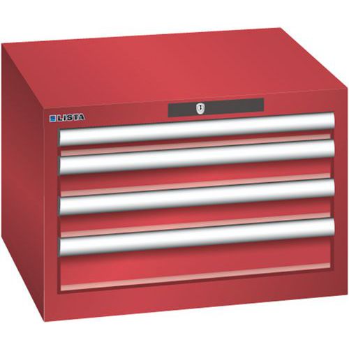 Szafki warsztatowe Lista z szufladami, 2, 3 lub 4 szuflady, 564x572x383mm - Szafka warsztatowa Lista, 4 szuflady, 564x572x383mm, czerwona