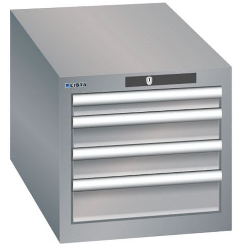 Szafki warsztatowe Lista z szufladami, 3 lub 4 szuflady, 411x725x383 mm - Szafka warsztatowa Lista, 4 szuflady, 411x725x383 mm, szaro-srebrna