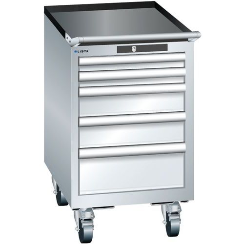 Mobilne szafki warsztatowe Lista, 4 lub 5 szuflad - Mobilna szafka warsztatowa Lista, 5 szuflad, szaro-srebrna