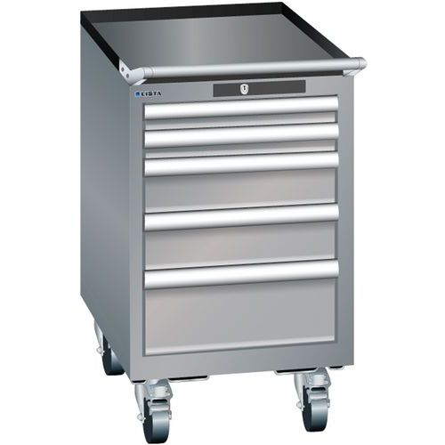 Mobilne szafki warsztatowe Lista, 4 lub 5 szuflad - Mobilna szafka warsztatowa Lista, 5 szuflad, szaro-srebrna