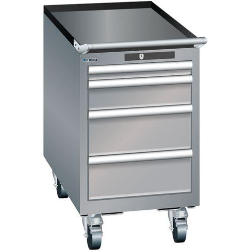 Mobilne szafki warsztatowe Lista, 4 lub 5 szuflad, 411x725x723 mm - Mobilna szafka warsztatowa Lista, 4 szuflady, 411x725x723 mm, szaro-srebrny
