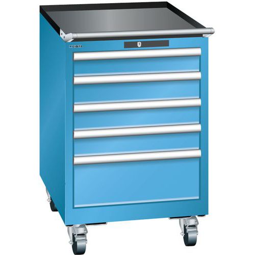 Mobilne szafki warsztatowe z szufladami Lista, 5 lub 6 szuflad - Mobilna szafka warsztatowa Lista, 5 szuflad: 4x100mm + 1x200mm, jasnoniebieska