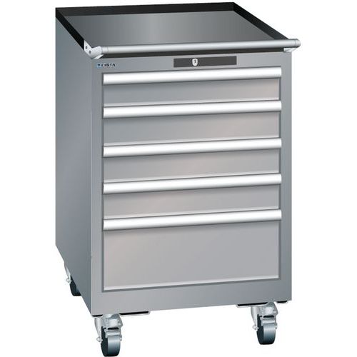 Mobilne szafki warsztatowe z szufladami Lista, 5 lub 6 szuflad - Mobilna szafka warsztatowa Lista, 5 szuflad: 4x100mm + 1x200mm, szaro-srebrny