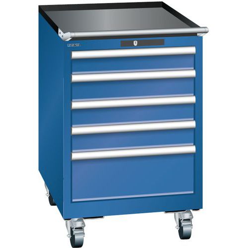 Mobilne szafki warsztatowe z szufladami Lista, 5 lub 6 szuflad - Mobilna szafka warsztatowa Lista, 5 szuflad: 4x100mm + 1x200mm, ciemnoniebieska