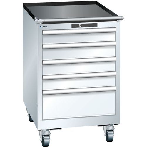 Mobilne szafki warsztatowe z szufladami Lista, 5 lub 6 szuflad - Mobilna szafka warsztatowa Lista, 5 szuflad: 4x100mm + 1x200mm, biała